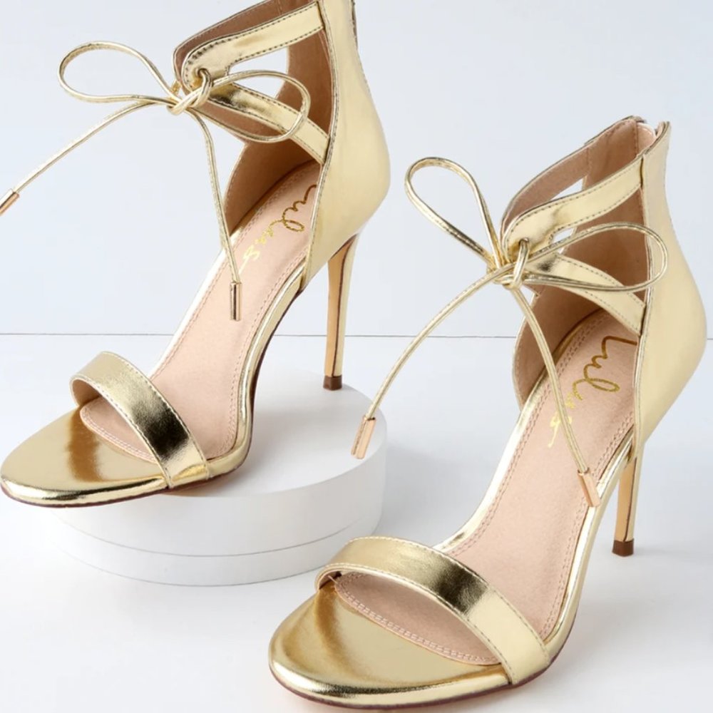 Lulu's Kate Gold Ankle Strap Heels size 8.5
